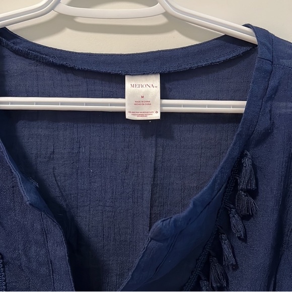 MERONA | Navy Sheer Tassel Tunic - Picture 7 of 8